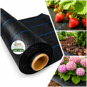 MOCNA agrotkanina czarna antychwastowa 1,6m x 50m 100g +UV włóknina mata na chwasty